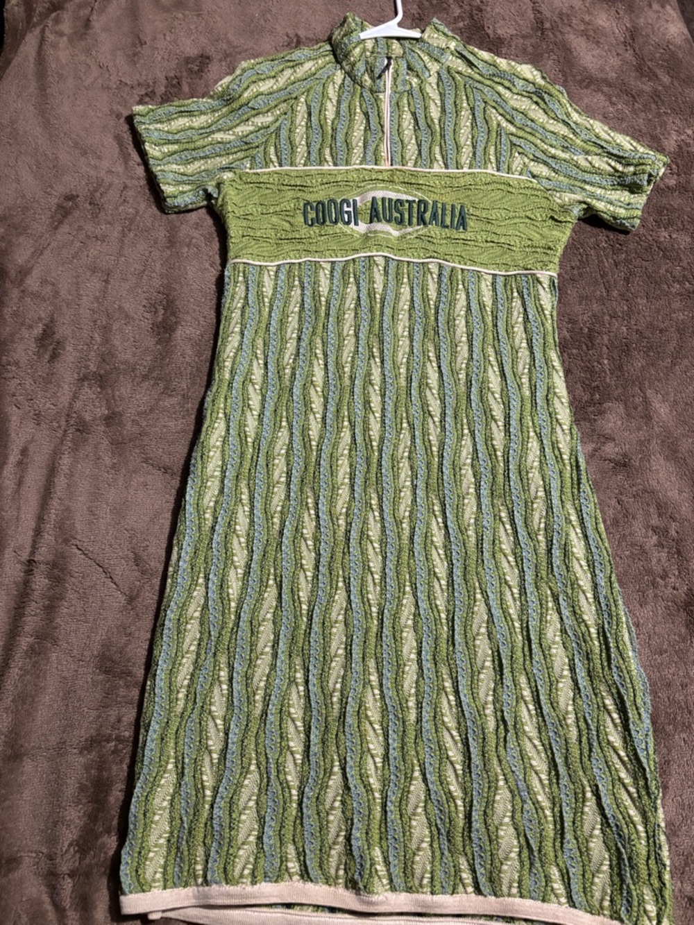 Vintage Coogi Australia Mercerized Cotton Green textured 3D Knit Quarter Zip